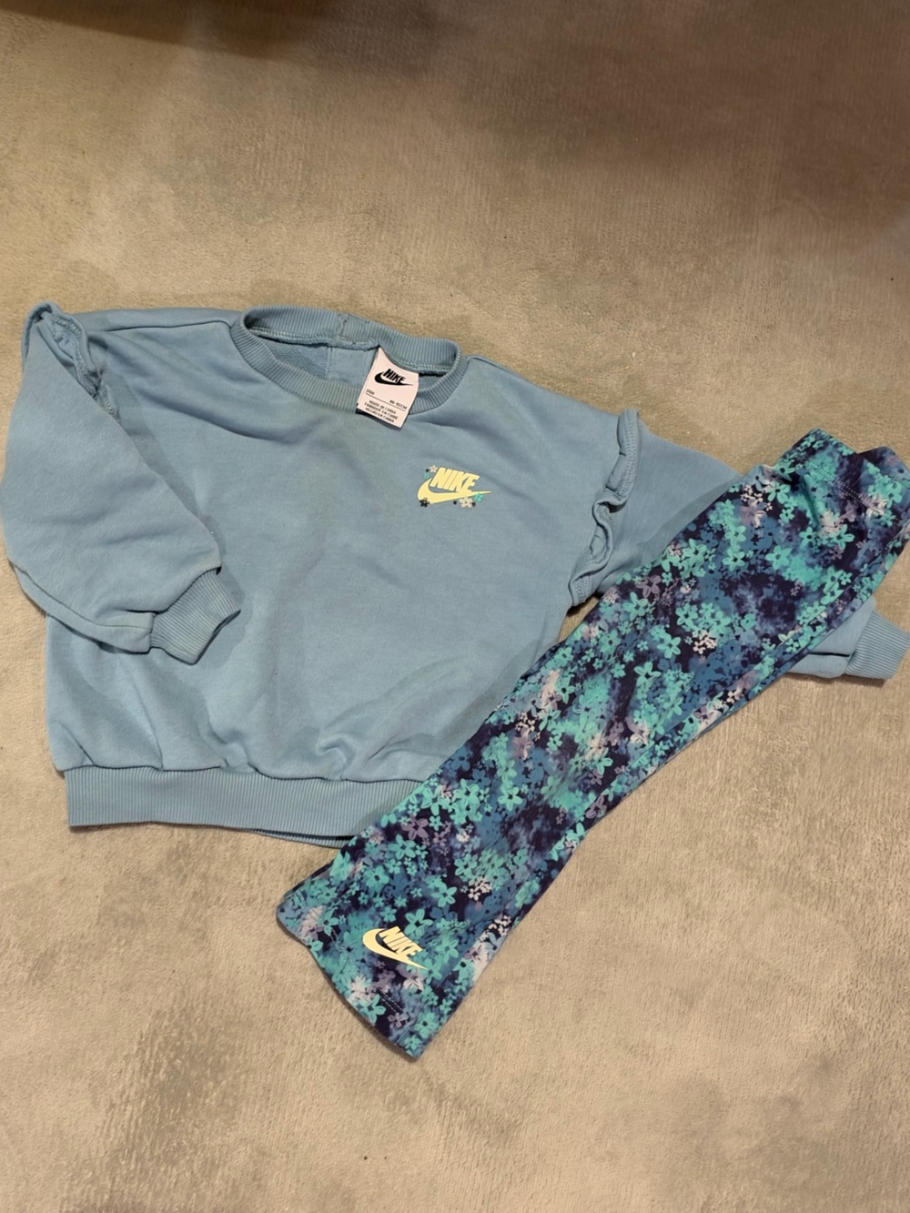 Nike Light Blue Sweatshirt with Blue Floral Leggings Set